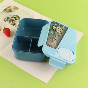 Top quality portable cartoon plastic lunch box set for school kids