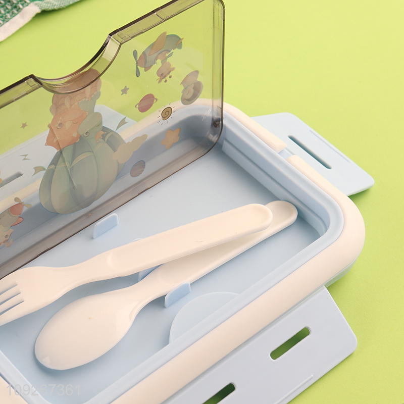 Most popular portable cartoon plastic lunch box set for school kids