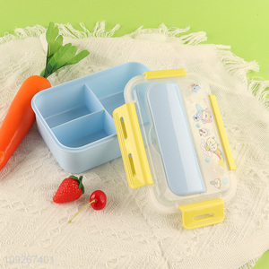 Yiwu market cartoon portable plastic 3compartment lunch box set for sale