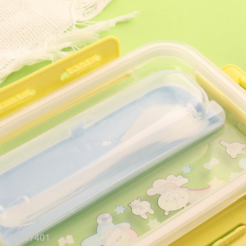 Yiwu market cartoon portable plastic 3compartment lunch box set for sale