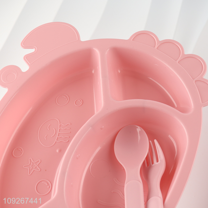 Good price pink girls plastic crab shape dinner plate and water bottle set