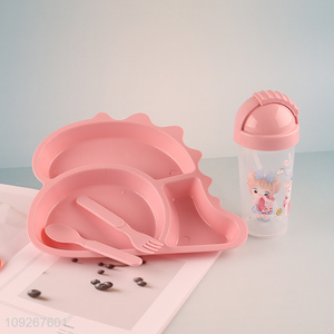 Online wholesale dinosaur shape plastic dinner plate water bottle set