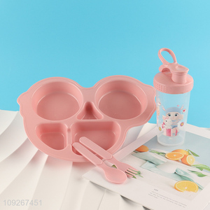 Popular products cartoon plastic baby dinner plate water bottle set for sale