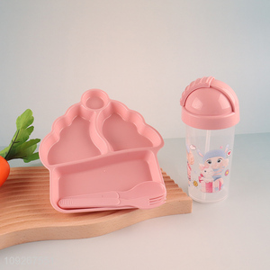 Factory wholesale house shape plastic children dinner plate with straw cup