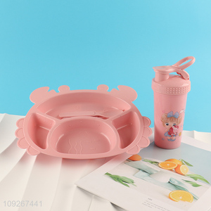 Good price pink girls plastic crab shape dinner <em>plate</em> and water bottle set