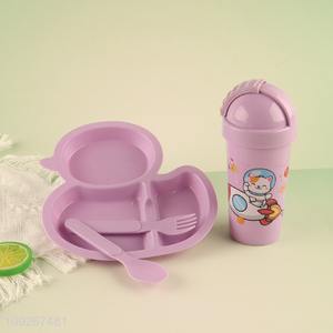 Yiwu market plastic duck shape dinner <em>plate</em> kids water bottle set