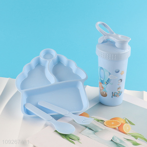 Most popular blue plastic kids dinner <em>plate</em> set with cartoon water bottle