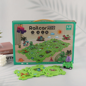 Latest product children dinosaur series puzzle game rail car toys