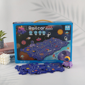 Hot items children diy space puzzle game rail car toys set