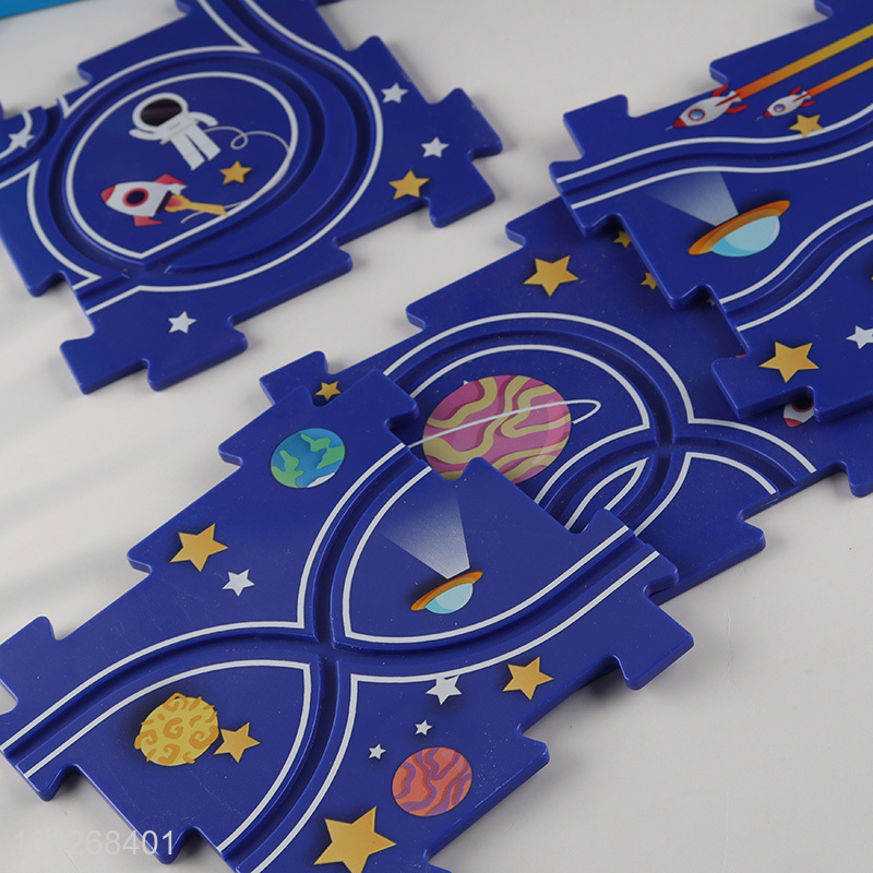 Hot items children diy space puzzle game rail car toys set