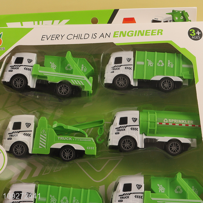 Online wholesale children's toy pull back car set sanitation truck toy