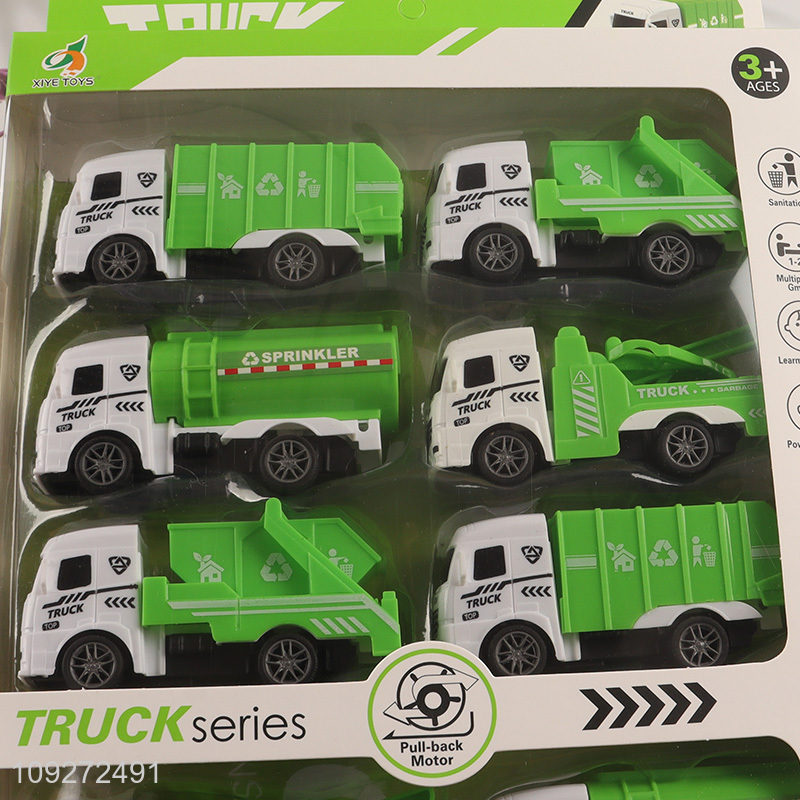 Online wholesale children's toy pull back car set sanitation truck toy set