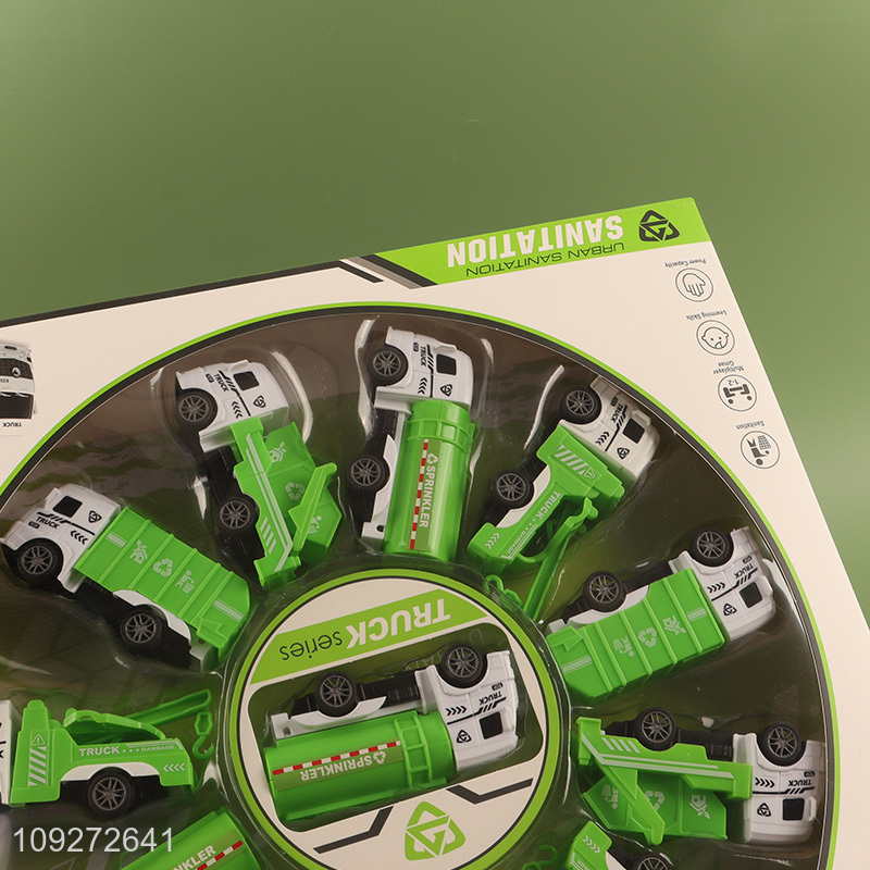 Good price 12pcs sanitation truck children pull back car toy set