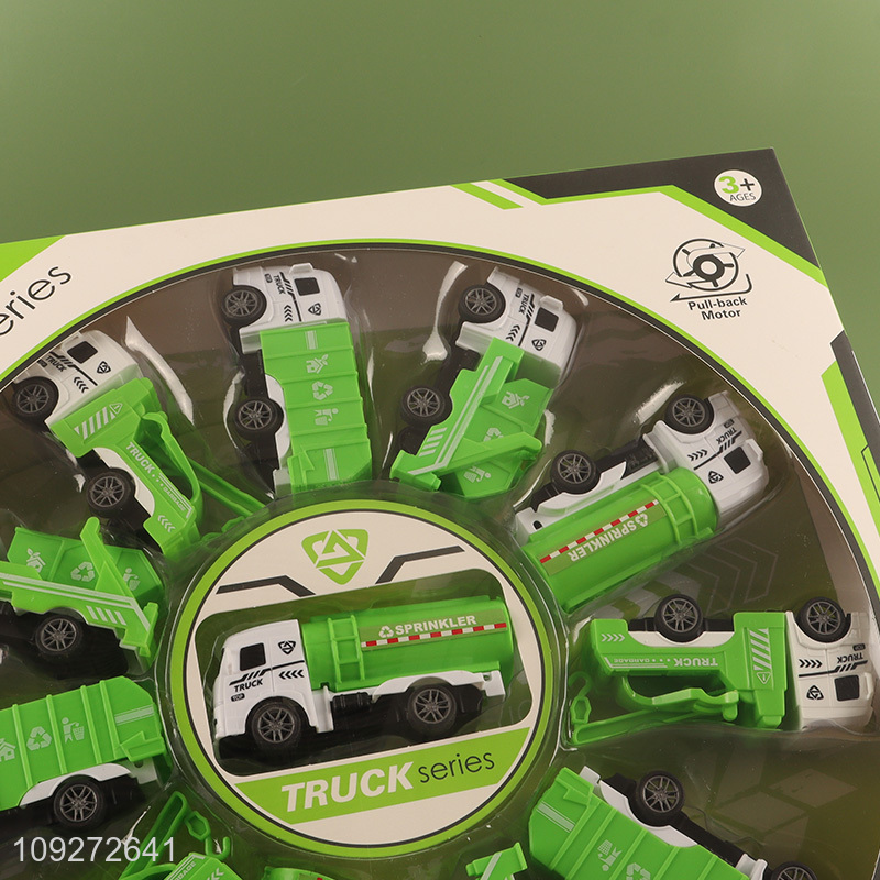 Good price 12pcs sanitation truck children pull back car toy set