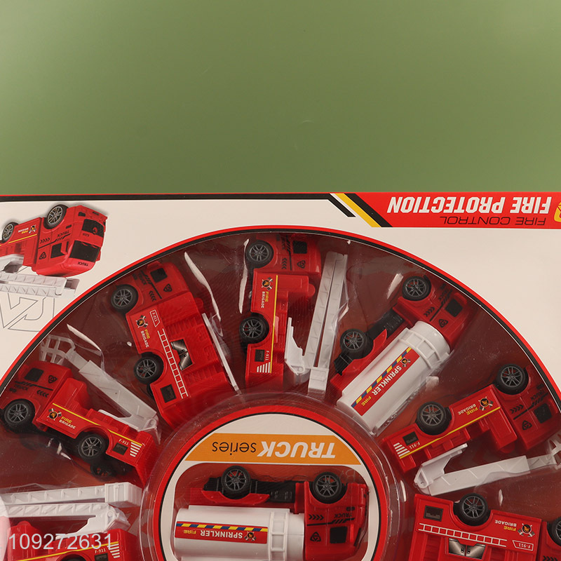 Online wholesale fire fighting truck children's toy pull back car set for gifts