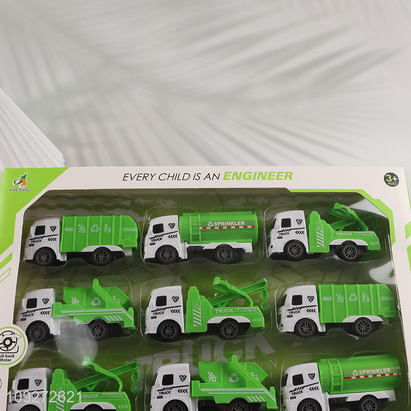 Good quality 12pcs sanitation truck children's toy pull back car set