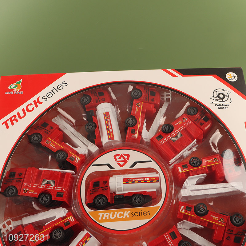 Online wholesale fire fighting truck children's toy pull back car set for gifts