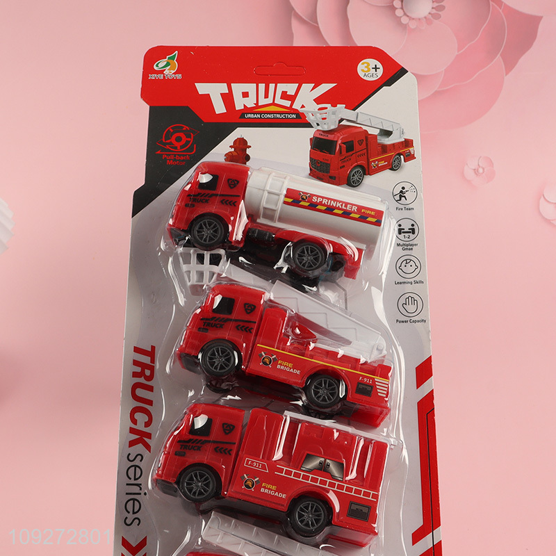 Online wholesale 6pcs fire fighting truck children pull back car toy set