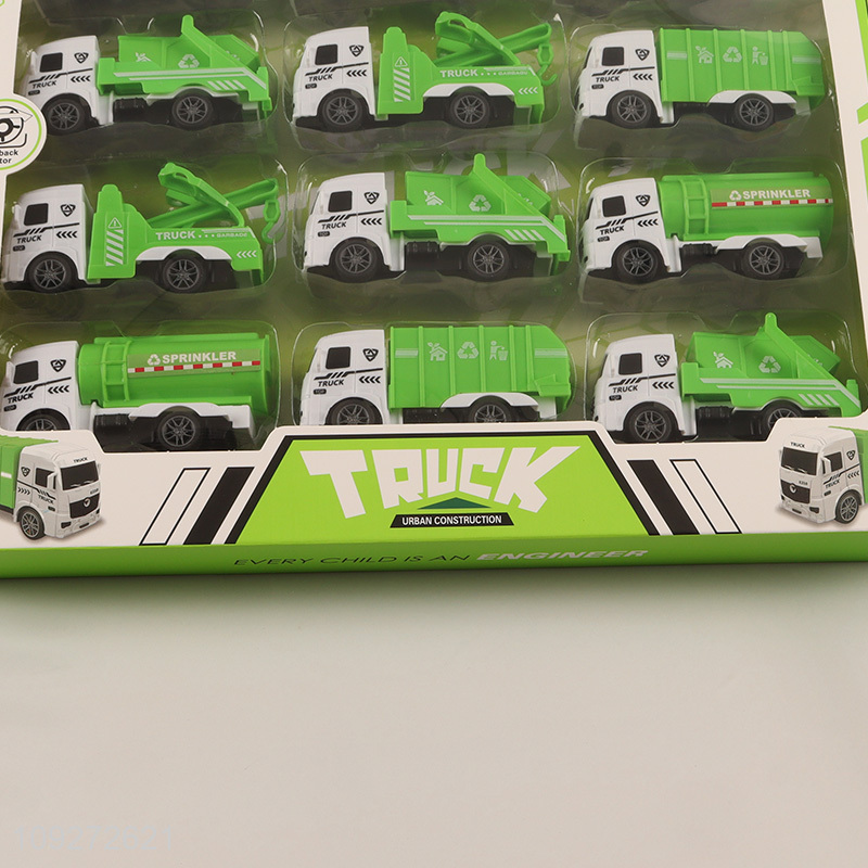 Good quality 12pcs sanitation truck children's toy pull back car set