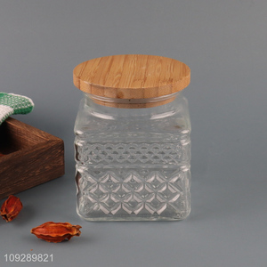 Hot selling sealed glass storage jar with bamboo lid