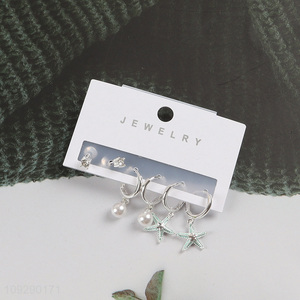 Yiwu market women fashion jewelry earrings ear studs set with pearl