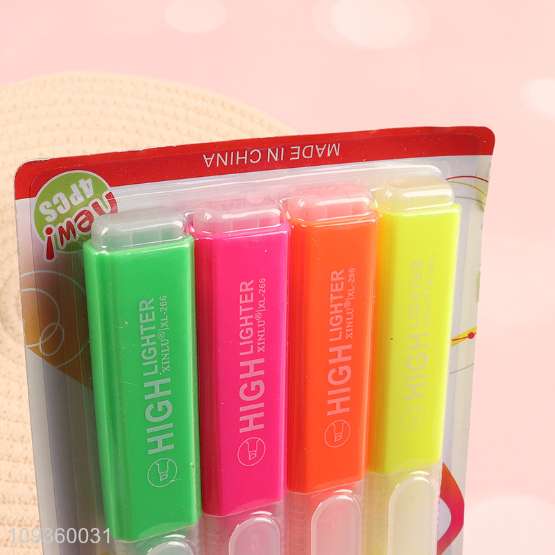 Top products non-toxic 4pcs highlighter pen fluorescent pen