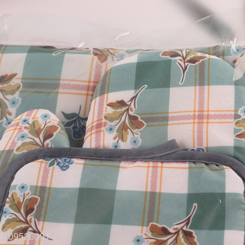 Top sale 3pcs kitchen apron heat pad oven mitts set